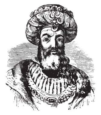 Haroun Al Rascid, he was the fifth abbasid caliph, vintage line drawing or engraving illustration clipart