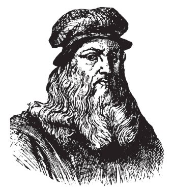 Leonardo Da Vinci, 1452-1519, o bir ressam, heykel ve mucit Yüksek Rönesans, vintage çizgi çizme veya oyma illüstrasyon sırasında yapıldı.