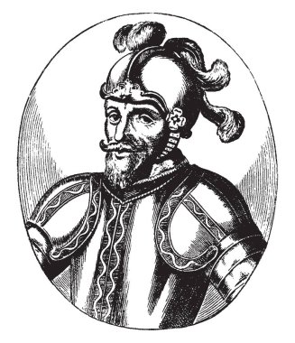 Alonzo de Alvarado, 15081555, Peru, vintage çizgi çizme veya oyma illüstrasyon keşfedilmeyi bir İspanyol fatihi yapıldı.