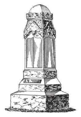 EXPLICIT anıt bir kişi anmak için oluşturduğunuz yapısı türüdür, bir kişi veya olay ve anma tarihi kez, vintage çizgi çizme veya oyma illüstrasyon ait.