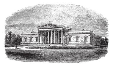 Glyptothek Münih, Almanya, vintage çizgi çizme veya oyma illüstrasyon müzesidir.