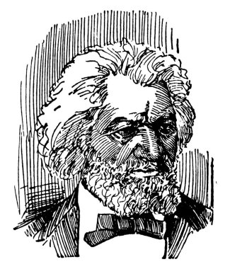 Frederick Douglass, 1818-1895, he was an African-American social reformer, abolitionist, orator, writer, and national leader of the abolitionist movement in Massachusetts and New York, vintage line drawing or engraving illustration clipart