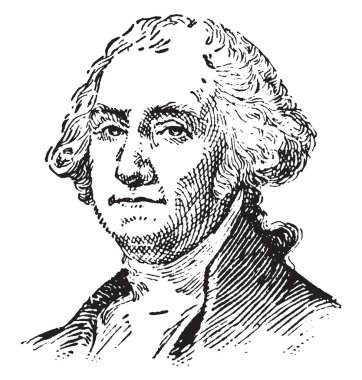 George Washington, 1732-1799, o bir devlet adamı, asker, ilk 1797 için 1789 Amerika Birleşik Devletleri ve orduya, vintage çizgi çizme veya oyma illüstrasyon başkomutanı oldu