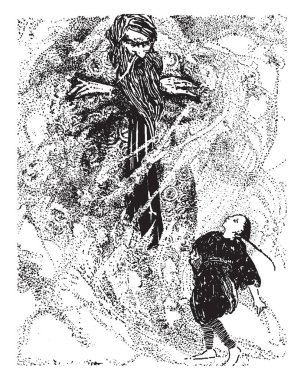 Küçük bir çocuk ve Aladdin ve Aladdin vintage çizim için arıyorsunuz veya illüstrasyon oyma çocuk bu sahneyi Aladdin hikaye gösterir