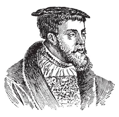 V. Charles 1500-1558, Kutsal Roma İmparatoru, İspanya Kralı ve Almanya, vintage çizgi çizme veya oyma illüstrasyon İmparatoru biriydi
