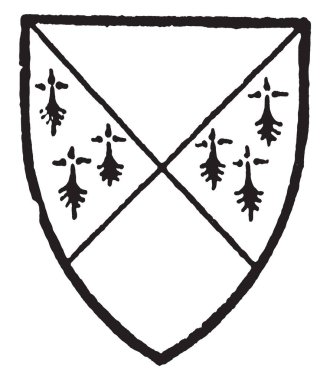 Restwolde partisi saltirewise gules ve Ermin, vintage çizgi çizme veya oyma illüstrasyon delik.