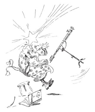 Çizim veya illüstrasyon oyma yıldız, vintage satırı ile vurulduktan bir adam