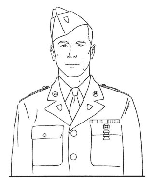 Bir adam ordu elbise üniforma, vintage çizgi çizme veya oyma illüstrasyon