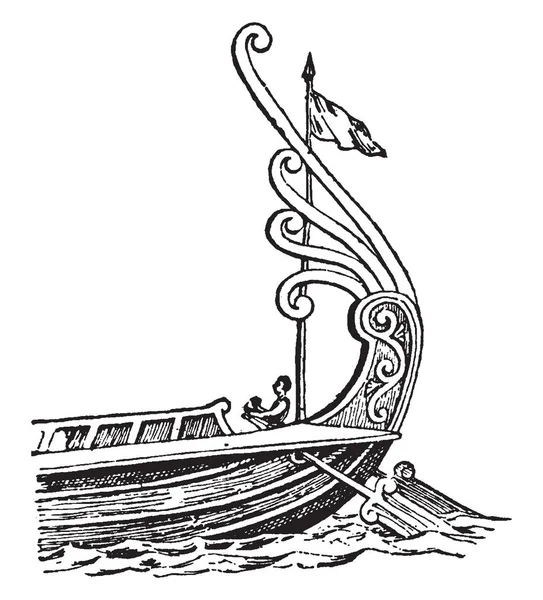 Украшение Возвышающееся Над Кормой Древних Кораблей Рисунок Винтажной Линии Гравировка — стоковый вектор