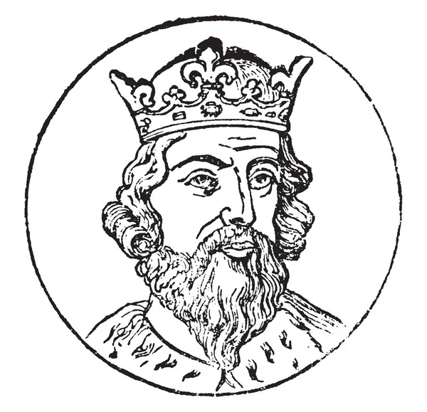 阿尔弗雷德的伟大 849 899 他是从871到 899 复古线画或雕刻插图国王 — 图库矢量图片