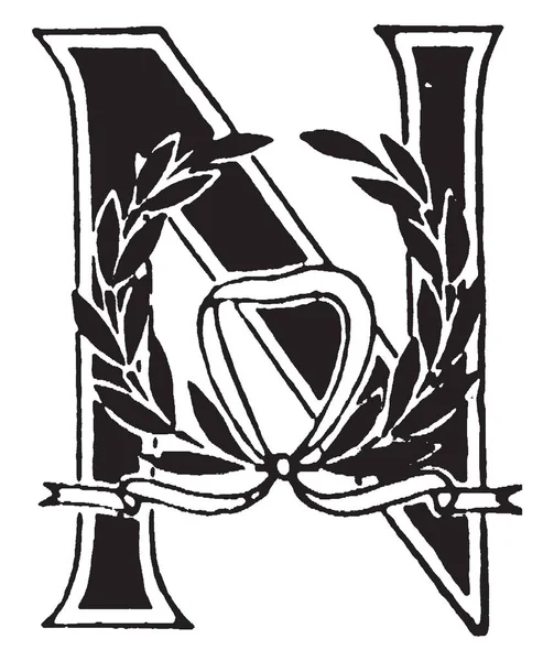 Декоративная Буква Изображением Венка Винтажной Линии Гравировкой — стоковый вектор