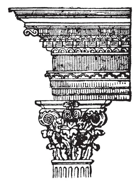 Corinthian Order Votive Basket Grave Young Girl Vintage Line Drawing — Stock Vector