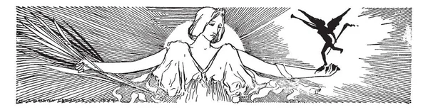 Прапора Дівчина Ангелом Цьому Візерунку Вінтажний Малюнок Лінії Або Гравюрна — стоковий вектор