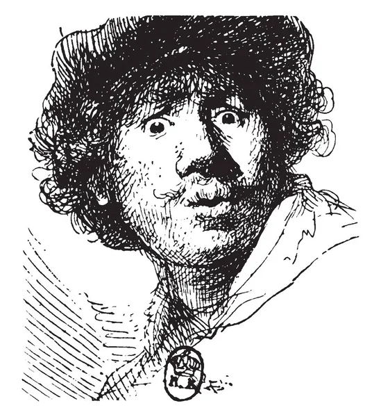 Rembrandt 1606 1669 Fue Dibujante Pintor Grabador Holandés Ilustración Líneas — Archivo Imágenes Vectoriales