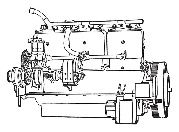 Construir Automóvil Paso Motor Arranca Motor Girando Volante Línea Vendimia — Archivo Imágenes Vectoriales