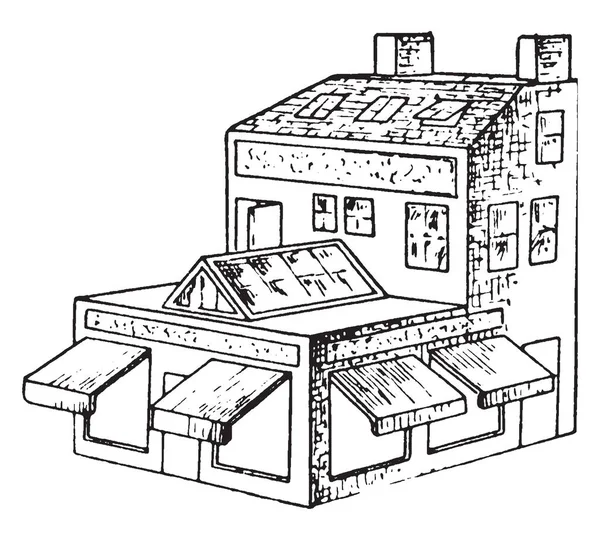 Tienda Con Toldos Las Ventanas Toldo Voladizo Una Cubierta Secundaria — Archivo Imágenes Vectoriales