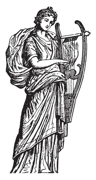 Этом Изображении Музыкальный Инструмент Руках Который Является Леди Дама Говорит — стоковый вектор