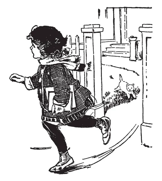 Niño Corriendo Través Puerta Sosteniendo Libros Niño Mujer Puerta Niño — Archivo Imágenes Vectoriales