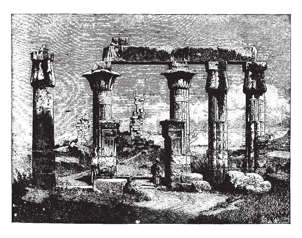 Ruinerna Thebe Dynastin Forntida Egypten Egyptisk Ruin Vrak Vintage Linje — Stock vektor
