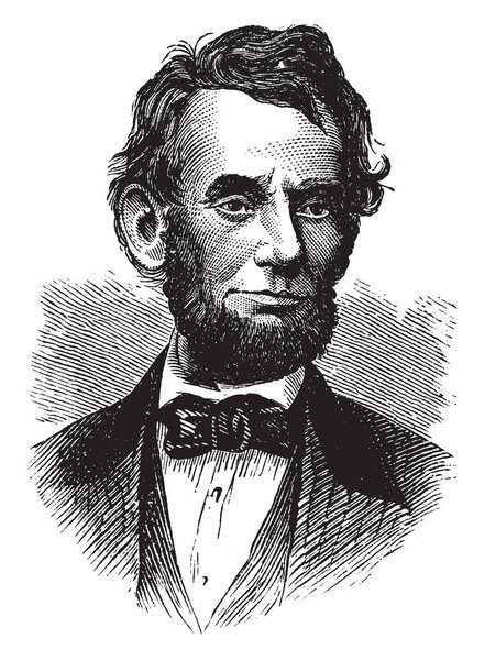 Abraham Lincoln, 1809-1865, he was an American statesman, lawyer and the sixteenth president of the United States from 1861 to 1865, vintage line drawing or engraving illustration