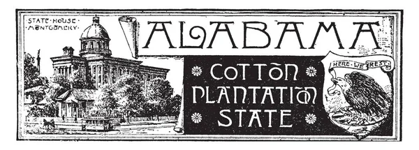 Állam Banner Alabama Pamut Ültetvény Szerinti Van State House Egy — Stock Vector