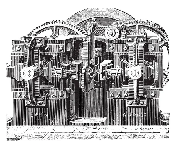 Forging Machine Nuts Vintage Engraved Illustration Industrial Encyclopedia Lami 1875 — Stock Vector