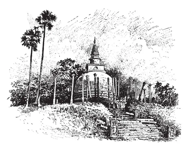 Templo Cevlon Notable Por Ábside Semicircular Rodea Sanctum Sanctorum Dibujo — Archivo Imágenes Vectoriales