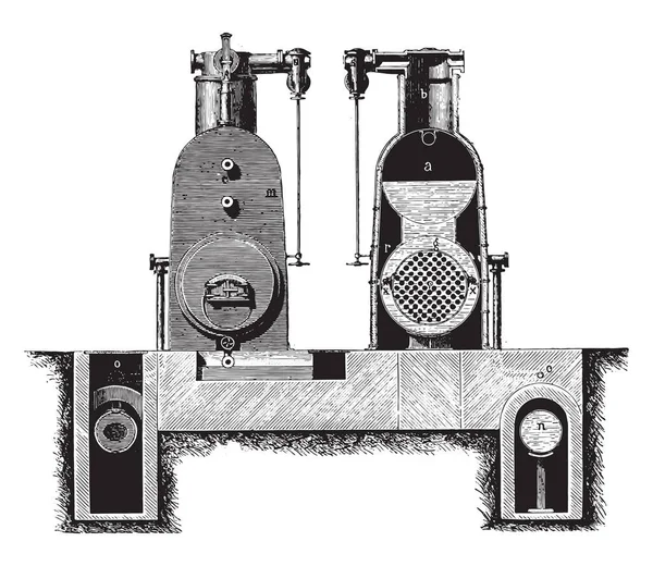 Kazan Şömine Çıkarılabilir Tüp Demeti Farcot Sistemi Kesiti Vintage Oyulmuş — Stok Vektör