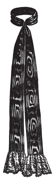 围巾的设计与褶皱在其两端 它也被称为克雷默和消声器或脖子包裹 在脖子上穿的一块织物 复古线画或雕刻插图 — 图库矢量图片