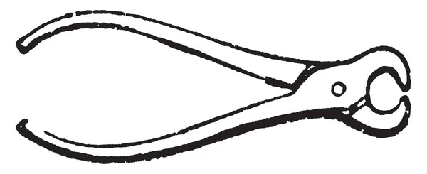 此图表示切割钳 其中钳子类似工具设计用于切割电线 复古线条绘制或雕刻插图 — 图库矢量图片