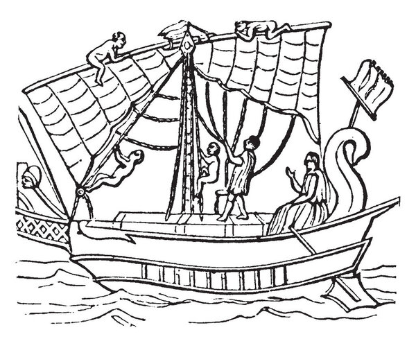 Moneris is the middle part of the deck in most ships of war appears to have been raised above the bulwark, vintage line drawing or engraving illustration.