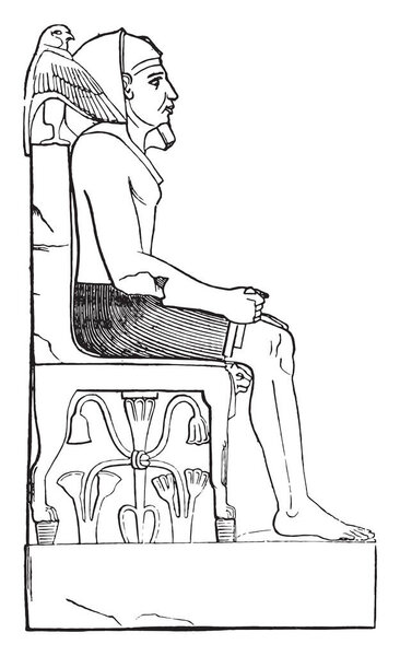 Statue of King Chephren, vintage engraved illustration. Industrial encyclopedia E.-O. Lami - 1875