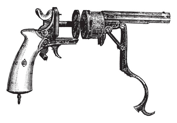 Revolver Galand, vintage engraved illustration. Industrial encyclopedia E.-O. Lami - 1875