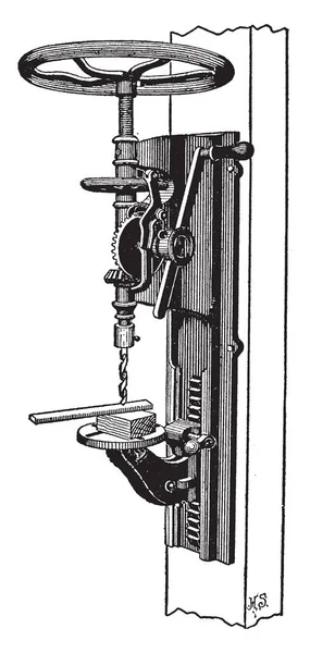 Illustration Represents Standard Drill Press Which Mounted Stand Vintage Line — Stock Vector