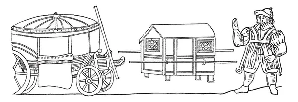 Купе Седан Chair Вид Транспорта Использовавшийся Англии Xvii Века Винтажный — стоковый вектор