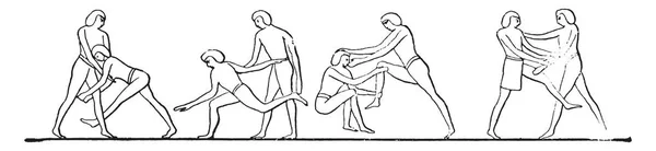 埃及摔跤手 老式雕刻插图 — 图库矢量图片