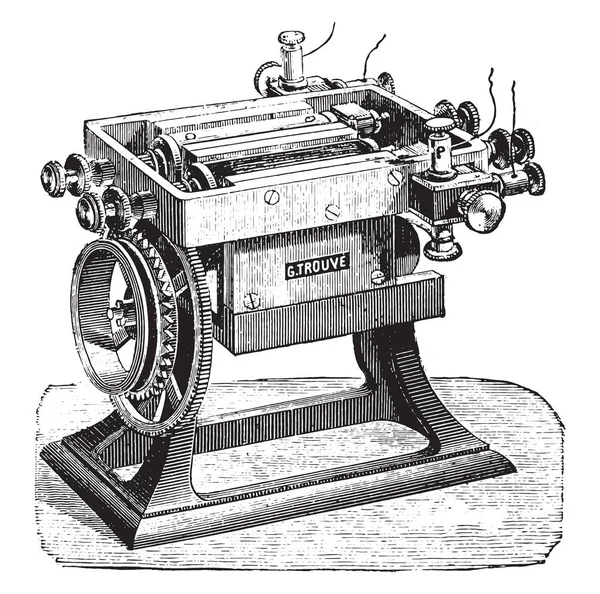 两个组合线轴的机器 先生发现 老式雕刻插图 工业百科全书 1875 — 图库矢量图片