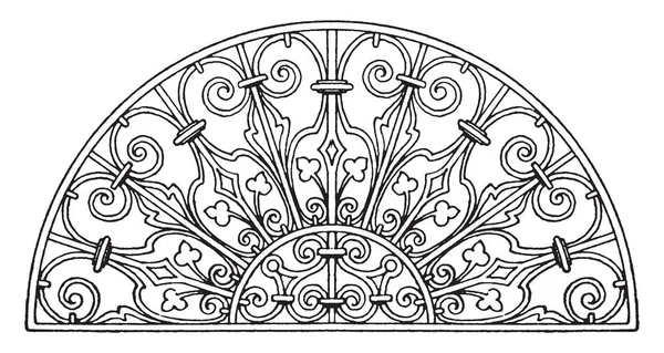 意大利文艺复兴时期的 Lunette 面板是发现在一个门头 复古线画或雕刻插图 — 图库矢量图片