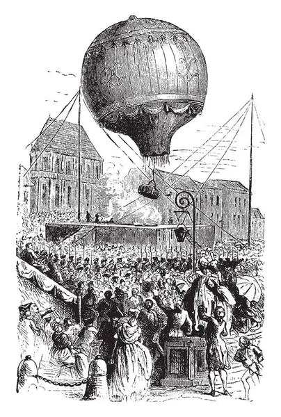 蒙戈纳蒂气球是一个比空气飞机更轻 由一个袋子称为信封 老式线条绘制或雕刻插图 — 图库矢量图片