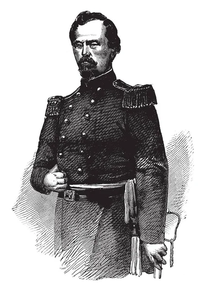 アービン マクドウェル 1818 1885 彼はアメリカ陸軍将校のキャリアと一般的な内戦 ビンテージの線描画や彫刻イラストの中に — ストックベクタ