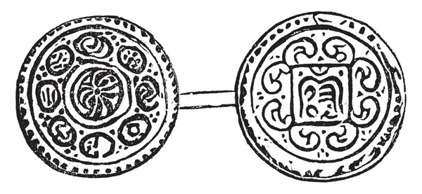 Gorkha Coin Которая Теребит Монеты Британском Музее Рисунок Винтажных Линий — стоковый вектор