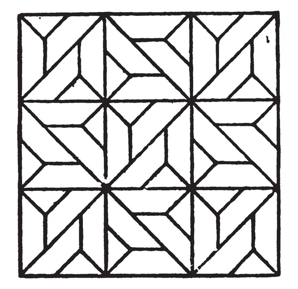 现代广场面板是一个传统的设计 几何马赛克的木片 复古线绘图或雕刻插图 — 图库矢量图片