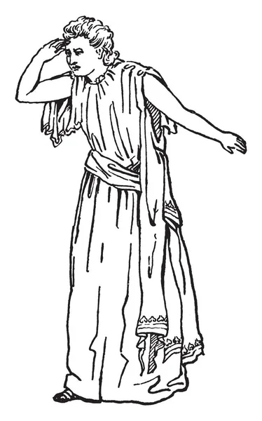 Женщина Держала Одну Руку Лбу Жест Взыскательного Винтажного Рисунка Гравировки — стоковый вектор