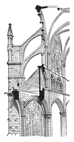 Amiens Katedrali Kesit Vintage Illüstrasyon Kazınmış Endüstriyel Ansiklopedi Lami 1875 — Stok Vektör