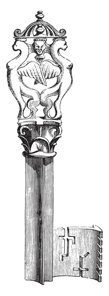 Ключ Тринадцатого Века Двумя Фигурами Поддерживающими Химеры Винтажная Гравированная Иллюстрация — стоковый вектор