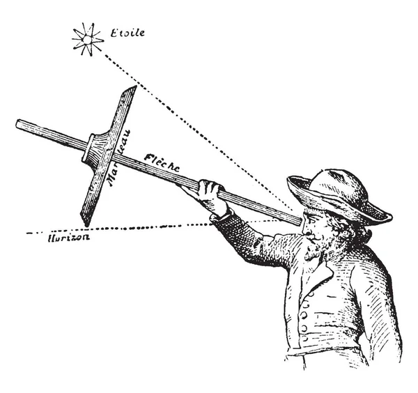 Jackstaff Используется Морской Пехоте Измерения Небесных Тел Рисования Винтажных Линий — стоковый вектор