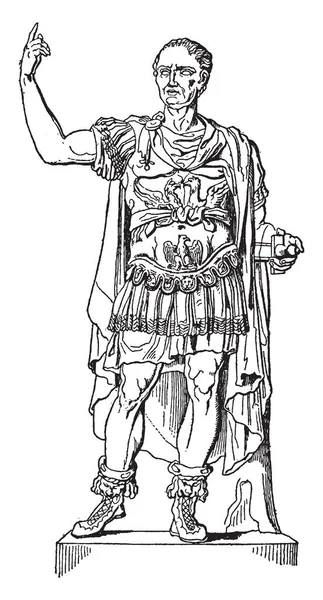 ジュリアス シーザー 紀元前 100 44年紀元前に 彼はローマの政治家および一般的なラテン系の散文 ビンテージの線の描画や彫刻イラストの作者として有名です — ストックベクタ