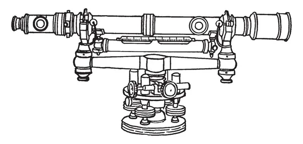 Deze Afbeelding Vertegenwoordigt Surveyor Niveau Vintage Lijntekening Gravure Illustratie — Stockvector