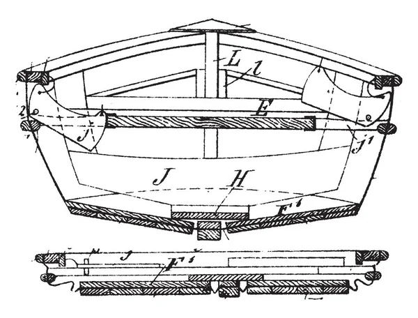 Bateau Pliable Comprend Squelette Une Peau Imperméable Tendue Autour Squelette — Image vectorielle