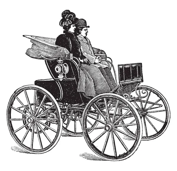 Motor Eléctrico Phaeton Carro Con Motor Eléctrico Dibujo Línea Vintage — Archivo Imágenes Vectoriales